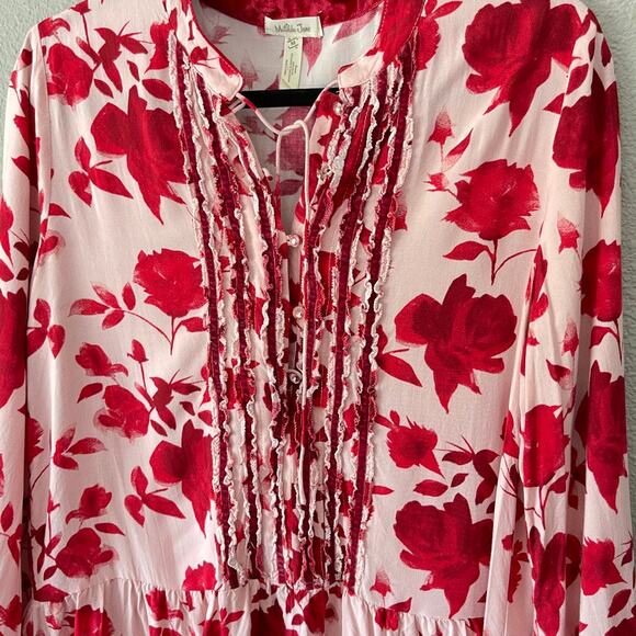 Matilda Jane Miri Floral Jeweled Tunic Mandarin Collar Ruffle Blouse Medium - Picture 6 of 11